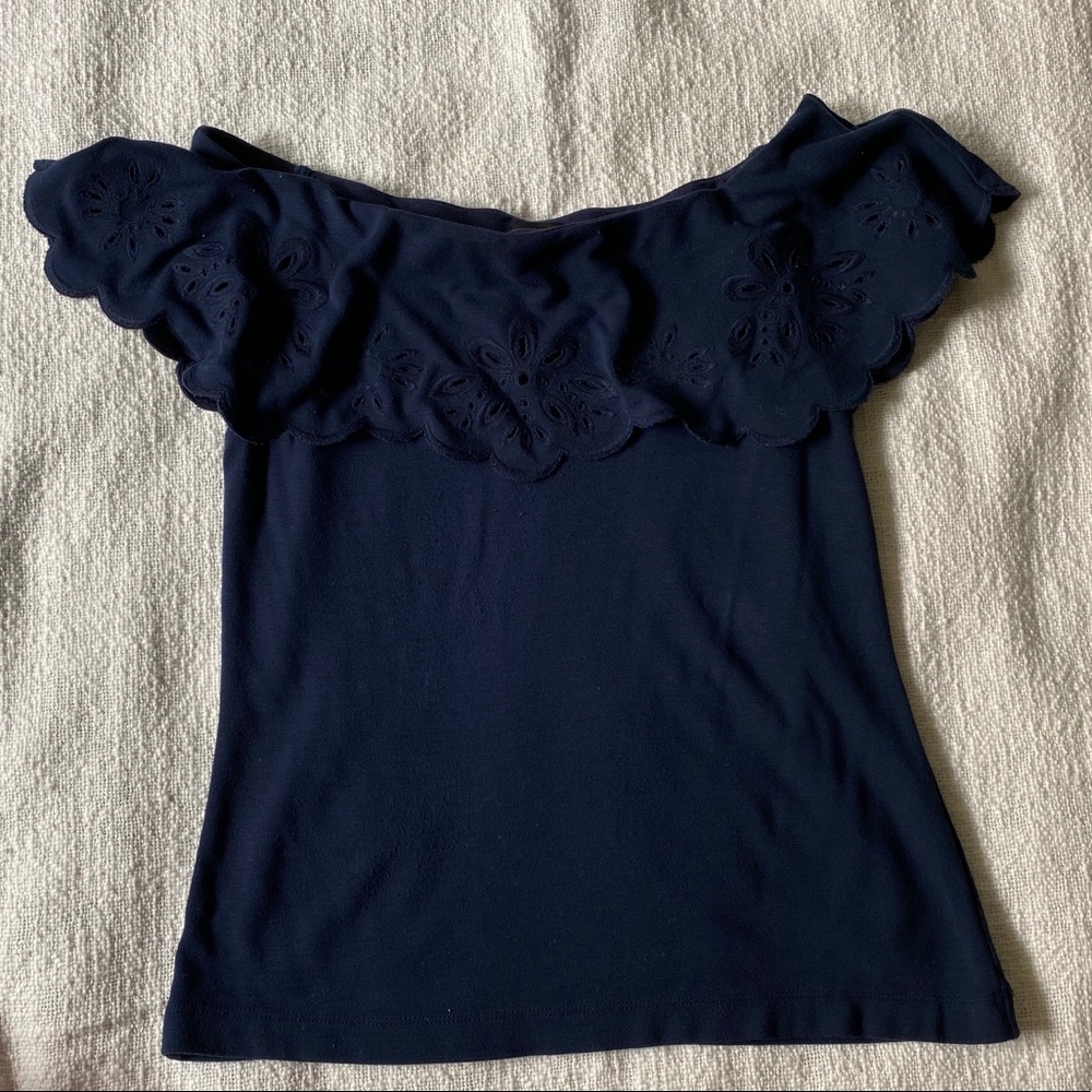 Like New. Loft off the shoulder eyelet tee.